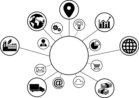 Vector illustration of business symbols on transparent background