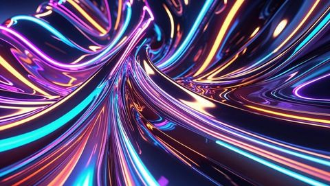 Vibrant Abstract Metallic Ribbons with Neon Lights in 3D Art