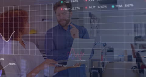 Business Professionals Analyzing Data with Technological Interface