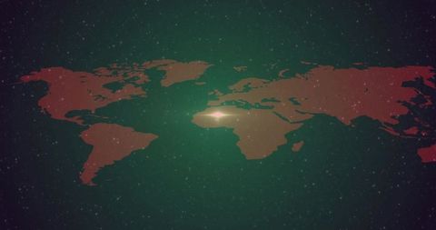 Stylized Red World Map with Illuminated Mediterranean Region