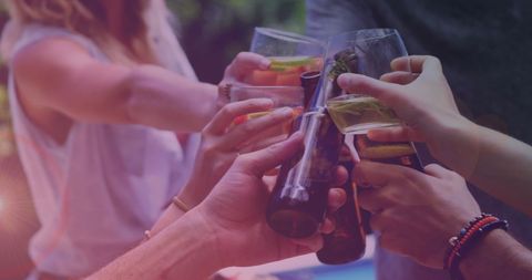 Diverse Friends Celebrating with Toast at Outdoor BBQ Party