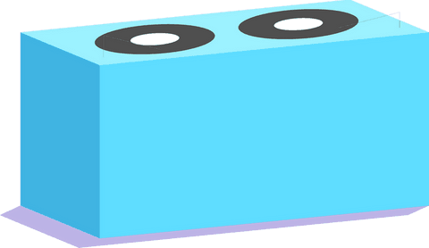 Isometric sky-blue brick with shadow on transparent background