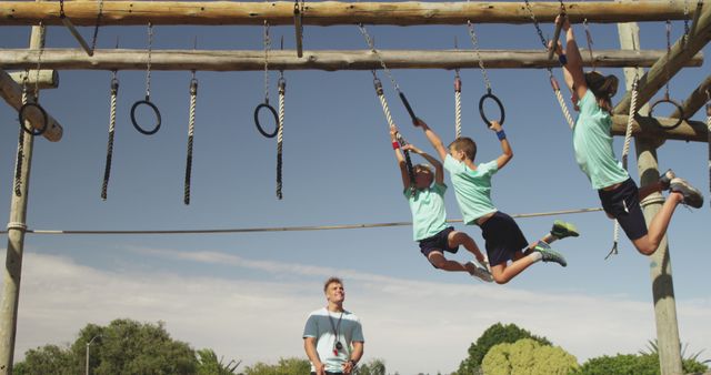 Children Climbing Obstacle Course Outdoors on a Sunny Day - Download Free Stock Images Pikwizard.com