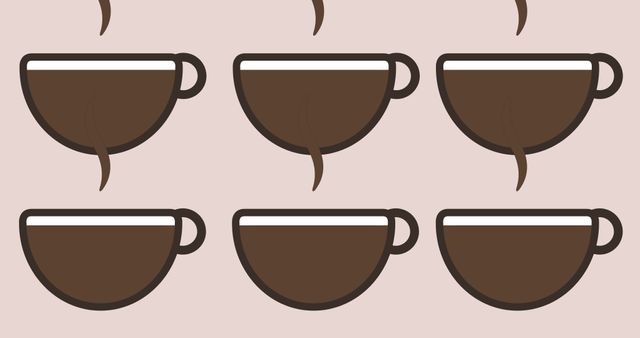 Illustration of brown coffee cups on white background, copy space. Vector, international coffee day, backgrounds, celebration, promote coffee, appreciates farmers, fair trade of coffee.