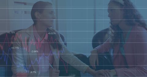 female colleagues discussing with business data overlay - Download Free Stock Images Pikwizard.com