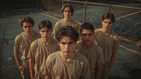 Teenagers in uniform displaying team spirit on outdoor court