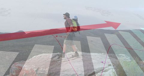 Hiker Overlaid with Financial Data Arrow Illustration