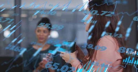 Digital Stock Market Display Over Business Meeting Interaction