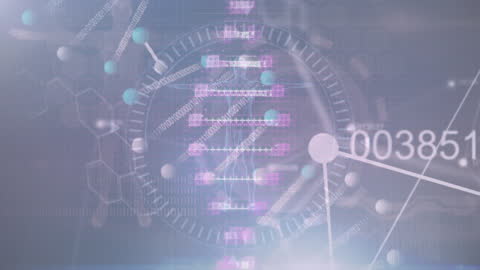Futuristic Digital DNA Strand with Data Overlay