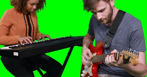 Musicians Playing Instruments with Green Screen Background