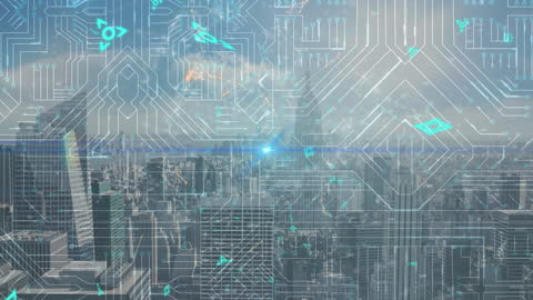 Futuristic Digital Network Over urban Skyline