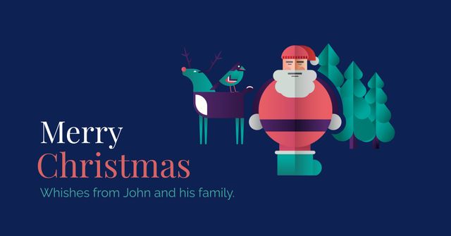 This minimalist Santa-themed Christmas card features a clean, modern design with a Santa, reindeer, and trees against a dark background. Perfect for spreading festive cheer, it is suitable for both personal use and corporate holiday messages. It can be used for creating customized holiday wishes, setting a joyful theme for emails, or enhancing social media posts during the Christmas season.