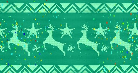 Festive Knit Style Reindeer and Snowflakes in Green