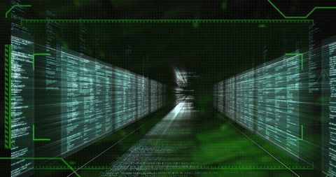 futuristic digital data stream in virtual green corridor - Download Free Stock Images Pikwizard.com