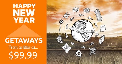 new year getaways offer with travel essentials imagery - Download Free Stock Templates Pikwizard.com
