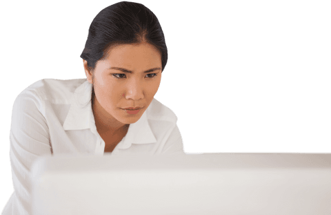 Transparent background businesswoman focused on computer