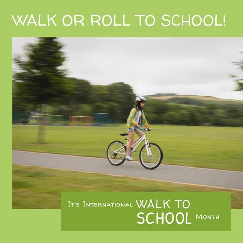 Asian teen riding bicycle for international walk to school month