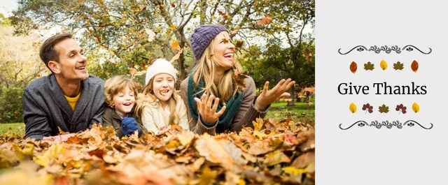 Joyful Family Enjoying Autumn Leaves Thanksgiving Banner - Download Free Stock Templates Pikwizard.com