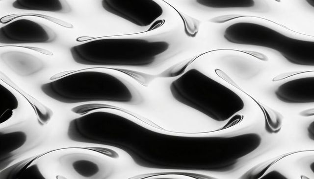 Liquid metal waves with high-gloss reflections and organic mirrorlike cavities macro art