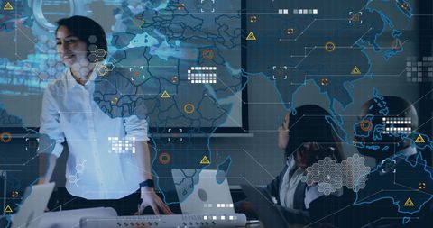 Team Collaborates with Futuristic Data Visualizations - Download Free Stock Images Pikwizard.com