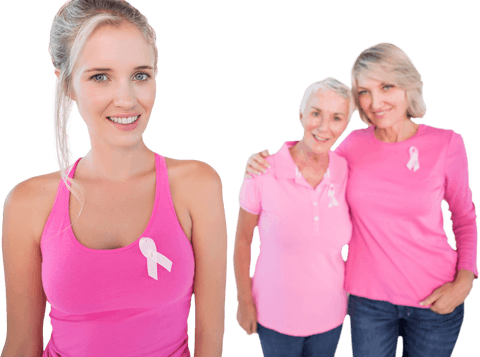 Multigenerational Women Wearing Pink for Breast Cancer Awareness on Transparent Background