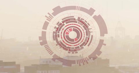 Futuristic Digital Control Interface on Cityscape Background