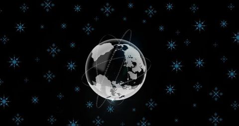 Digital Globe with Snowflakes on Black Background
