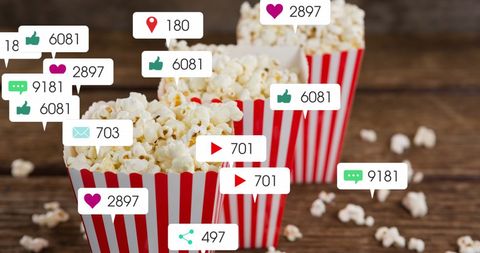 Social Media Reaction Icons Over Popcorn Boxes Celebration - Download Free Stock Images Pikwizard.com