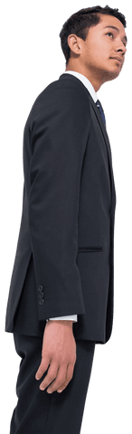 Smiling asian businessman looking up on transparent background
