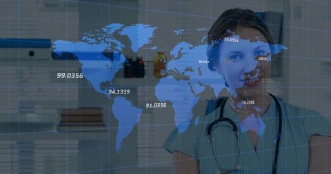 Doctor Analyzing International Health Data in Modern Office Setting