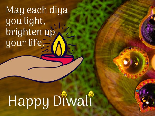 Diwali Card with Hand Holding Diya and Decorative Diyas Background - Download Free Stock Templates Pikwizard.com