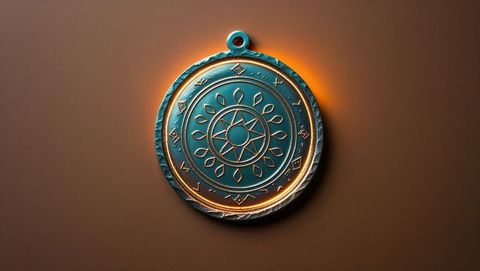 Vintage Round Pendant with Sun Motif and Runic Symbols
