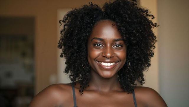 Confident Smiling Woman Highlighting Natural Beauty and Style