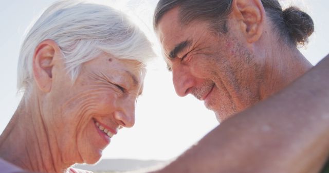 Joyful Senior Caucasian Couple Relaxing Outdoors in Warm Sunlight - Download Free Stock Images Pikwizard.com