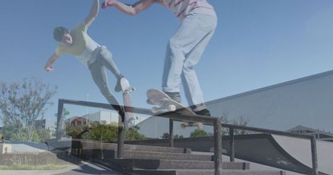 Double Exposure of Skateboarding Tricks in Urban Skatepark - Download Free Stock Images Pikwizard.com