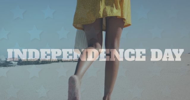 Close-up of Person on Beach with Independence Day Text Overlay - Download Free Stock Images Pikwizard.com