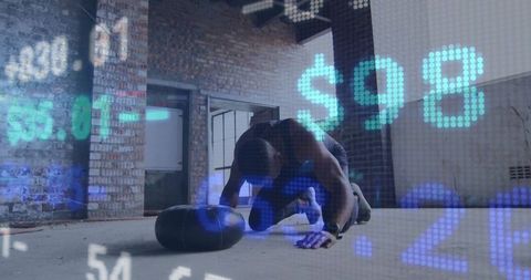 Athlete training with financial data overlay symbolizing innovation