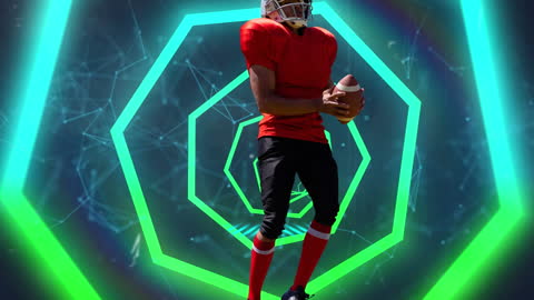 American Football Player with Futuristic Digital Network Background