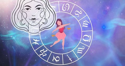 Futuristic zodiac symbols on cosmic background