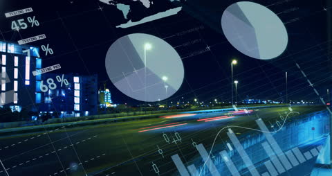 Data and Stats Overlay on Night City Traffic Landscape