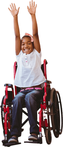 transparent cheerful girl in red wheelchair with raised arms celebrating - Download Free Stock Videos Pikwizard.com