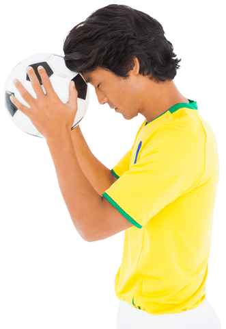 Soccer player concentrating with transparent background