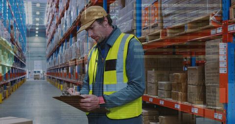 Warehouse Manager Checking Inventory Amid Digital Overlay - Download Free Stock Images Pikwizard.com