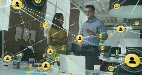 Colleagues Collaborating with Digital Communication Network