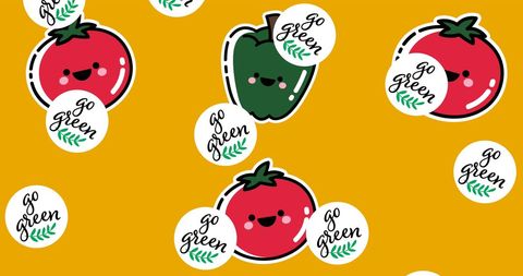 Playful vegetables and go green motifs on bright background