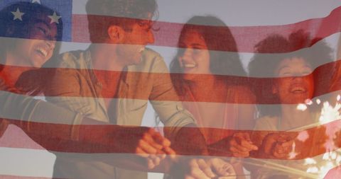 Friends Celebrating American Independence with Sparklers