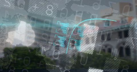 Holographic data overlay on urban landscape building