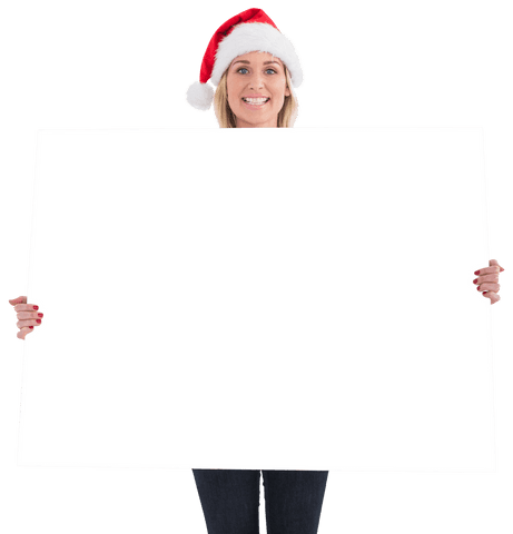 smiling woman with santa hat holding transparent blank white poster - Download Free Stock Videos Pikwizard.com