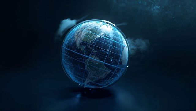 Holographic Earth Globe with Neon Grid and City Lights, Futuristic Digital Planet Orb HD