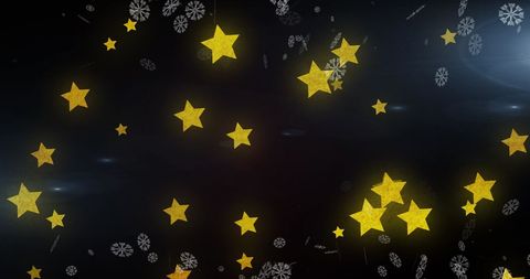 Festive Snowflakes and Stars Against Dark Blue Sky